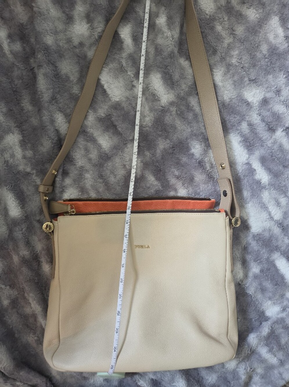 Authentic Furla Tan Leather Shoulder Bag Multi Zip Crossbody Purse - Picture 4 of 15